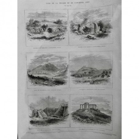 1875 UI ARCHIPEL GREC TROADE FOUILLE HASSARLIK TEMPLE MINERVE RUINE PALAIS