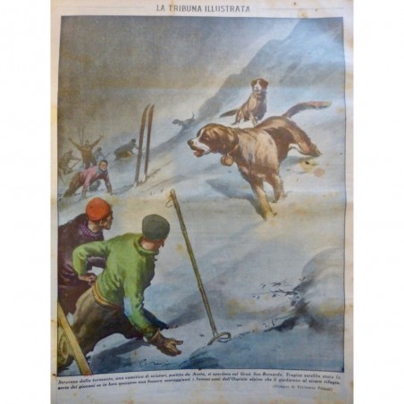 1933 TI SKIEUR MONTAGNE NEIGE TEMPETE CHIEN ST BERNARD GUIDE REFUGE