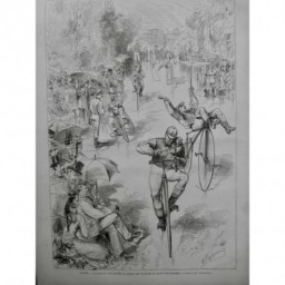 1875 MI VELO VELOCIPEDE PARIS COURSE TUILERIES ACCROBATE MUSICIEN VIOLON