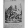 1854 DAUMIER GRAVURE ROBERT MACAIRE MEDECINE MALADE SOUFFRANCE VENTRE