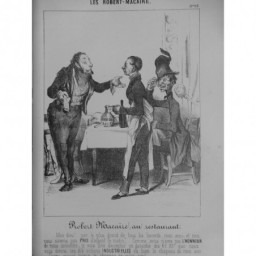 1854 DAUMIER GRAVURE ROBERT MACAIRE RESTAURANT ADDITION ARGENT