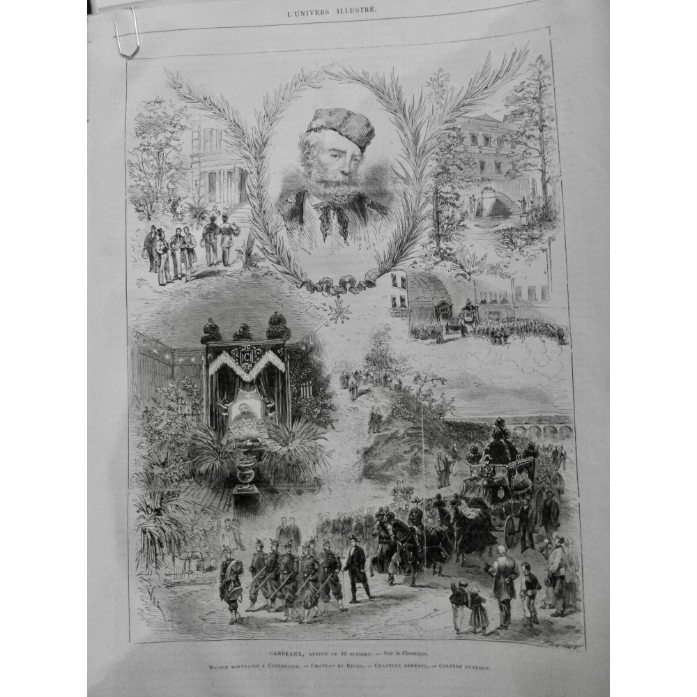 1875 UI CARPEAUX FUNERAILLES CORTEGE CHAPELLE CHATEAU BECON PORTRAIT 2 JOURNAUX