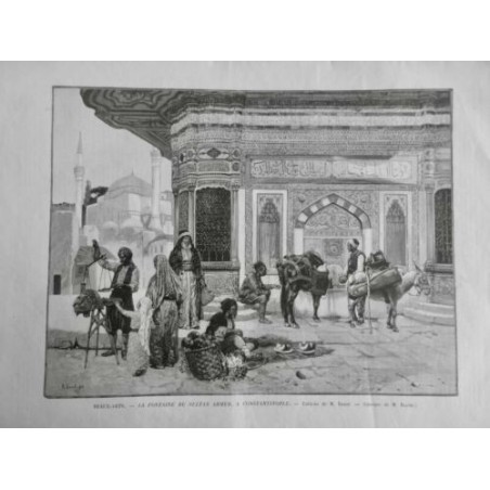 1892 MI ORIENTALISME FONTAINE SULTAN AHMED CONSTANTINOPLE ABREUVOIR MULES