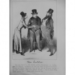 1854 DAUMIER GRAVURE ROBERT MACAIRE POLITIQUE CANDIDAT HONORABLE