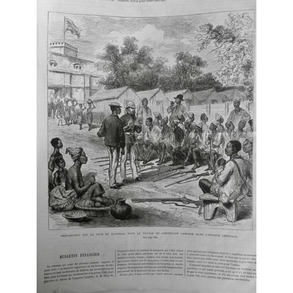 1876 UI ZANZIBAR CAMERON PREPARATIF VOYAGE AFRIQUE CENTRALE FUSIL HOMME NOIR