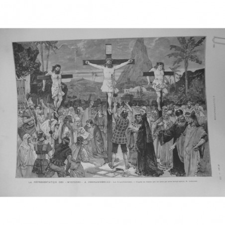 1890 I OBERAMMERGAU MYSTERE CRUCIFIEMENT CROIX DESSIN JANKOWSKI