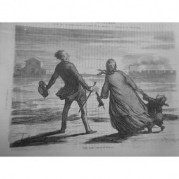 1862 MI DAUMIER DESSIN VOYAGEUR TRAIN COURSE