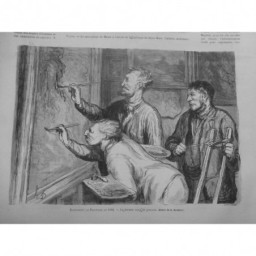 1862 MI DAUMIER DESSIN PEINTRE ARTISTE DERNIER COUP PINCEAUX