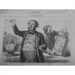 1864 MI DAUMIER DESSIN COMMISSAIRE PRISEUR ENCHERE HORLOGE CRIEUR PUBLIC