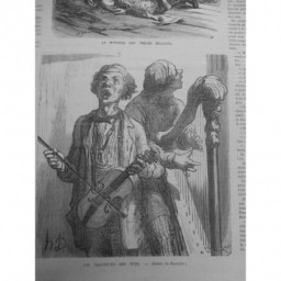 1873 PI DAUMIER DESSIN CHANTEUR RUE INSTRUMENT MUSIQUE VIOLON HARPE