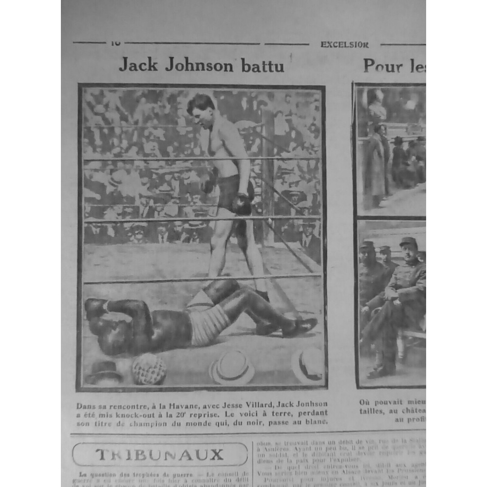 1915 04 JACK JOHNSON HAVANE JESSE VILLARD DEFAITE PERTE TITRE CHAMPION