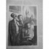 1862 MI DAUMIER DESSIN CHANTEUR SALON PIANISTE PIANO