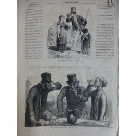 1862 MI DAUMIER DESSIN GENERATION BUVEURS PICHET VERRE