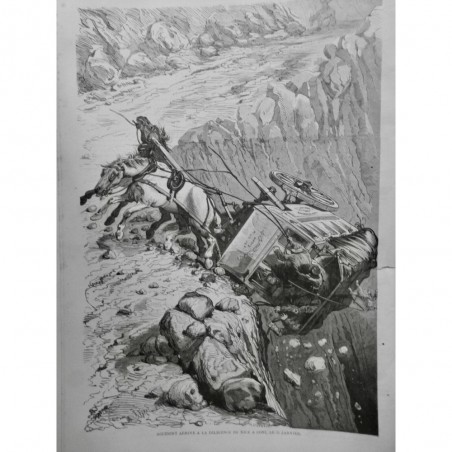 1872 I DILIGENCE NICE-CONI ACCIDENT MONTAGNE ROCHER PASSAGE CHUTE RAVIN CHEVAUX