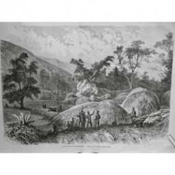 1872 I CALEDONIE TRIBU MANONGOES VILLAGE HUTTE INDIGENE VIE MOEURS NU