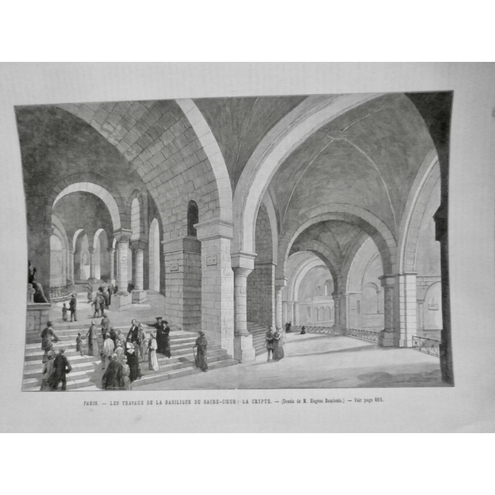 1890 UI PARIS BASILIQUE SACRE-COEUR TRAVAUX CRYPTE DESSIN BAUDOUIN