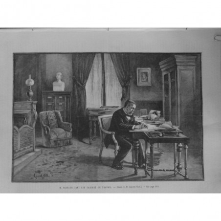 1892 UI PASTEUR CABINET TRAVAIL RECHERCHE DECOUVERTE DESSIN GSELL