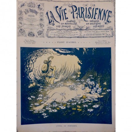 1909 VP EVEIL PRINTEMPS JENE FILLE ENDORMIE SOUS BOIS FLEUR BRINDILLE