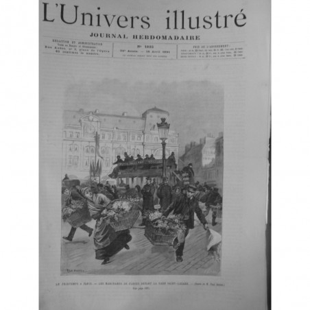 1891 UI MARCHAND FLEUR PARIS PRINTEMPS PANIER GARE ST-LAZARE DESSIN DESTEZ