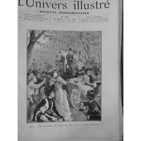 1891 UI PARIS FÊTE FLEUR CHAR CORSO FLEURI DEFILE CORTEGE DESSIN DESTEZ