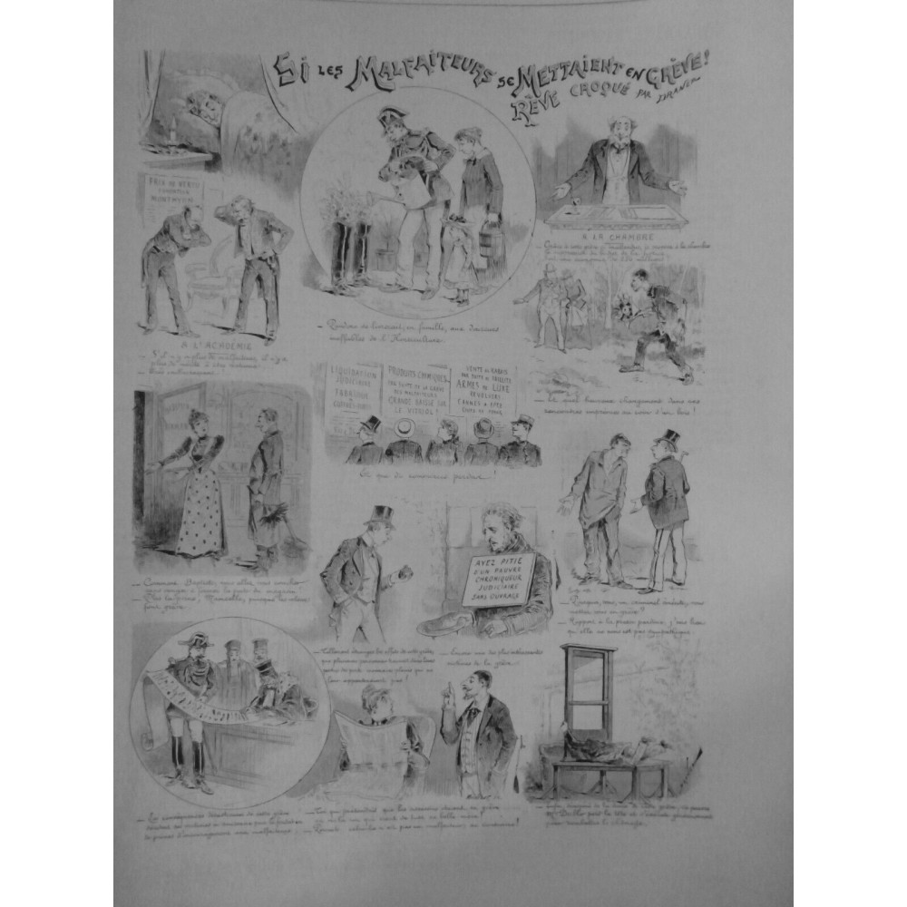 1891 UI GREVE MALFAITEUR CRIMINEL CONSEQUENSE CROQUIS HUMOUR