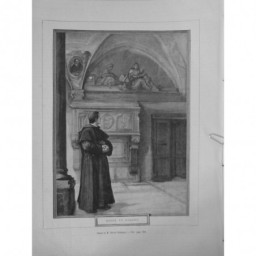 1891 UI MOINE MADONE FRA ANGELICO HABIT CONTEMPLATION FRESQUE DESSIN HERKOMER