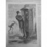 1862 MI DAUMIER DESSIN OMNIBUS COMPLET PASSAGER PLUIE