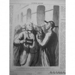 1867 MI DAUMIER DESSIN CARICATURE PHOTOGRAPHE PHOTO INSPECTION LUNETTE CHAUVE