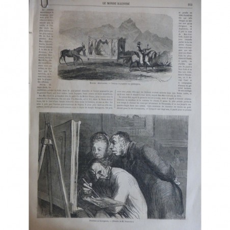 1862 MI DAUMIER DESSIN PEINTRE BOURGEOIS CHEVALET TABLEAU