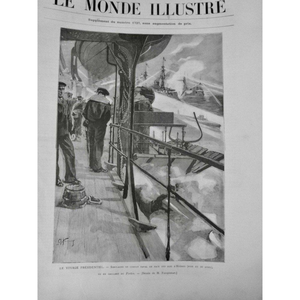 1890 MI VOYAGE PRESIDENT SIMULACRE COMBAT NAVAL ÎLES HYERES FORBIN FOUQUERAY