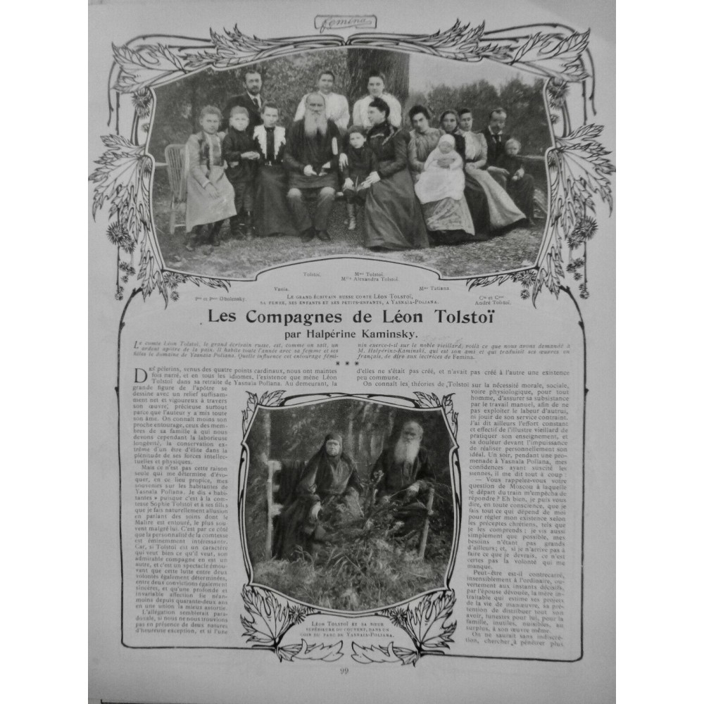 1904 F FEMME COMPAGNES LEON TOLSTOÏ FAMILLE PHOTO YASNAIA POLIANA