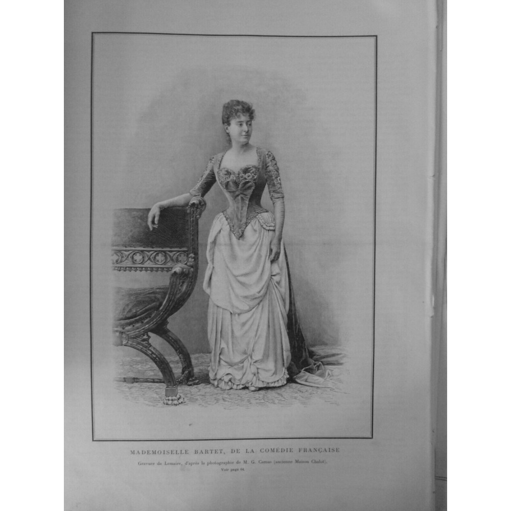 1891 UI MADEMOISELLE BARTET COMEDIE FRANCAISE PORTRAIT GRAVURE LEMAIRE