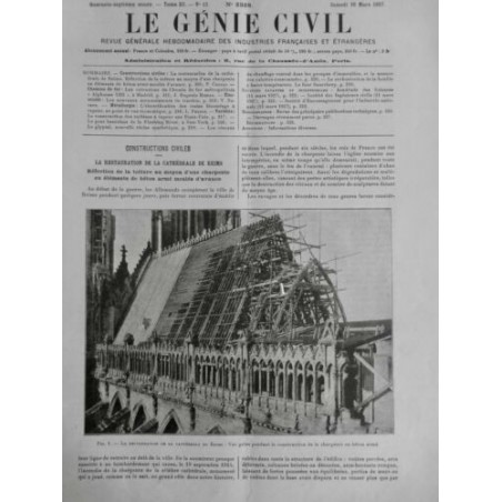 1927 GENIE CIVIL RESTAURATION CATHEDRALE REIMS TOITURE CHARPENTE BETON ARMÉ