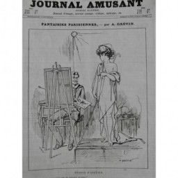 1878 JA PEINTRE ATELIER MODELE FEMME MUSE DESSIN GREVIN