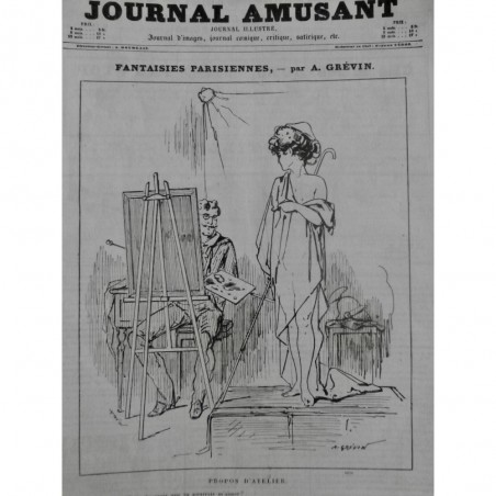 1878 JA PEINTRE ATELIER MODELE FEMME MUSE DESSIN GREVIN