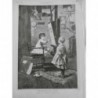 1879 I FEMME PEINTRE ENFANT CHEVALET TOILE MODELE