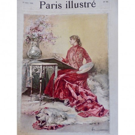 1889 PI FEMME PEINTRE NATURE MORTE PALETTE TOILE