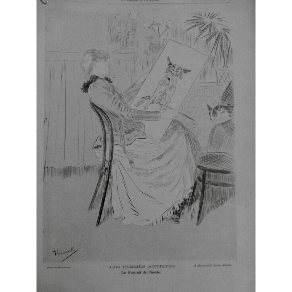 1890 CF FEMME PEINTRE ARTISTE PORTRAIT FINETTE CHIENNE