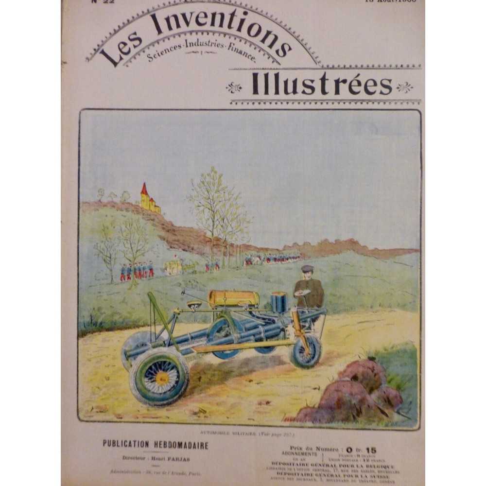 1900 INVENTIONS AUTOMOBILE MILITAIRE TUBE ACIER RESERVOIR GAZOLINE BLONDAGE