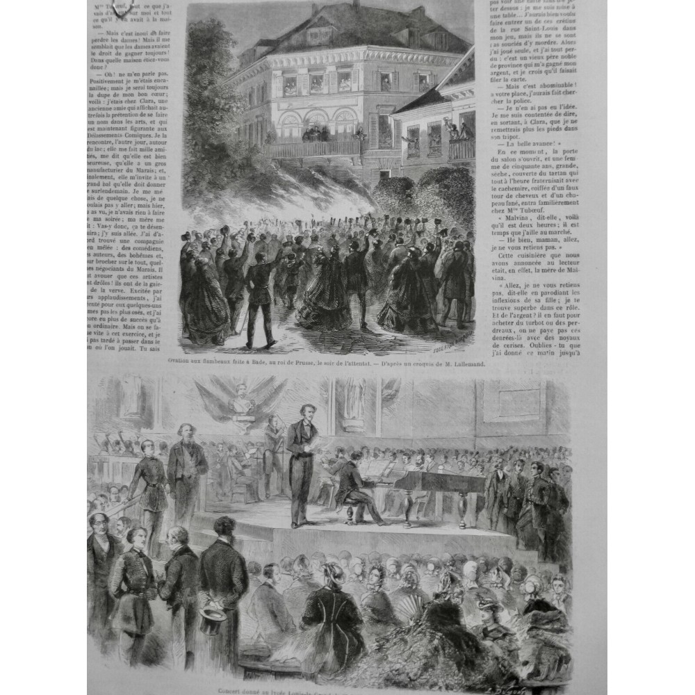 1861 I ROI PRUSSE BADE OVATION FLAMBEAUX ATTENTAT CROQUIS LALLEMAND