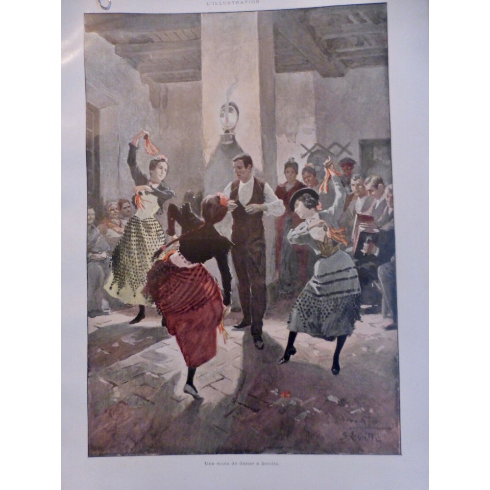 1899 I DANSE SEVILLE ECOLE PROFESSEUR FLAMENCO CASTAGNETTE RUBANS