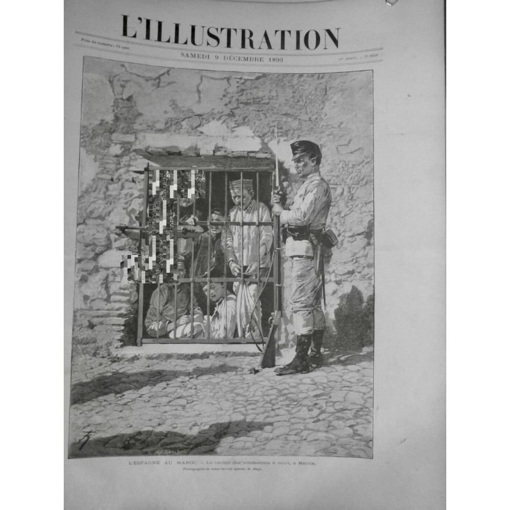 1893 I ESPAGNE MAROC CACHOT CONDAMNÉS MORT MELILLA PRISON GARDE