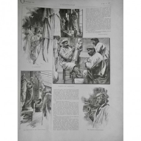 1893 I STATUE COULEUR ENLUMINEUR ATELIER REPARATION SAINTS DENTELLE FILET OR