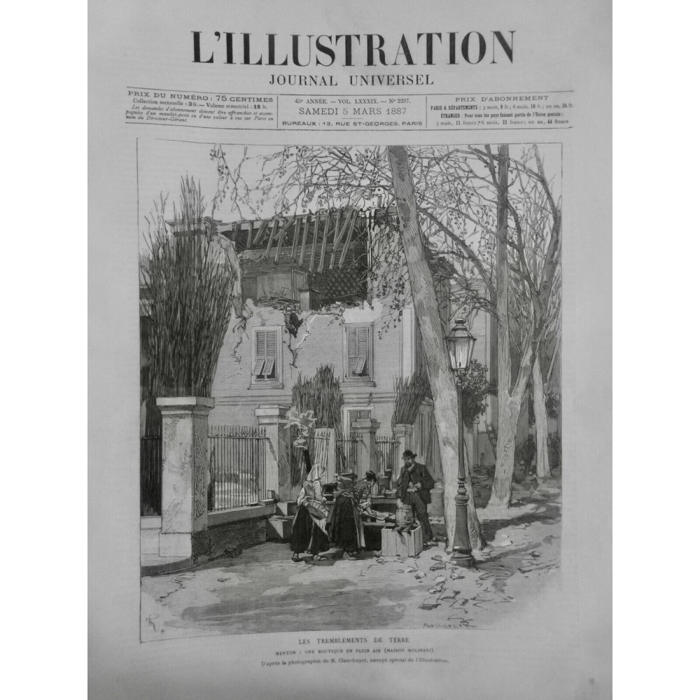 1887 I MENTON TREMBLEMENT TERRE MAISON MOLINARI