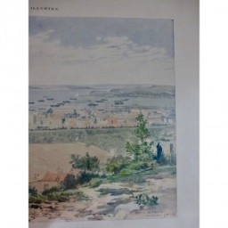 1893 MI TOULON PANORAMA VILLE PORT RADE AQUARELLE STECK