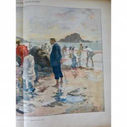 1893 MI AQURELLE 'A MAREE BASSE" PLAGE PÊCHE EPUISETTE COQUILLAGE PARYS