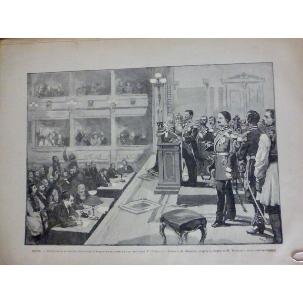 1893 MI SERBIE SKROUPCHINA SERMENT ROI ALEXANDRE 1ER DESSIN GERARDIN