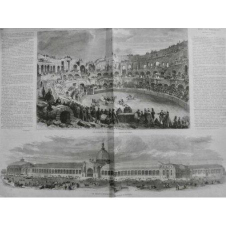 1864 UI TAUREAU CORRIDA ARENES NIMES COURSE