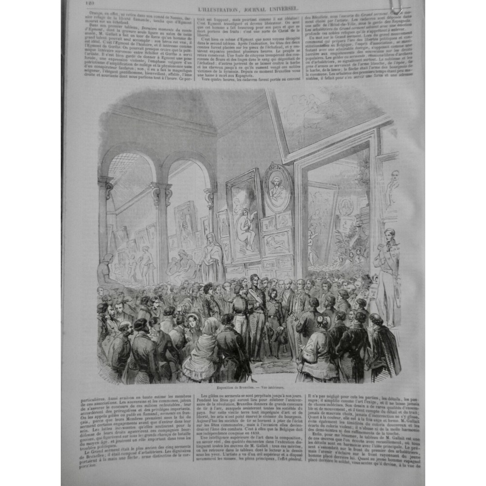 1851 I BRUXELLES EXPOSITION TOILE TABLEAU ARTISTE PEINTRE SCULPTURE