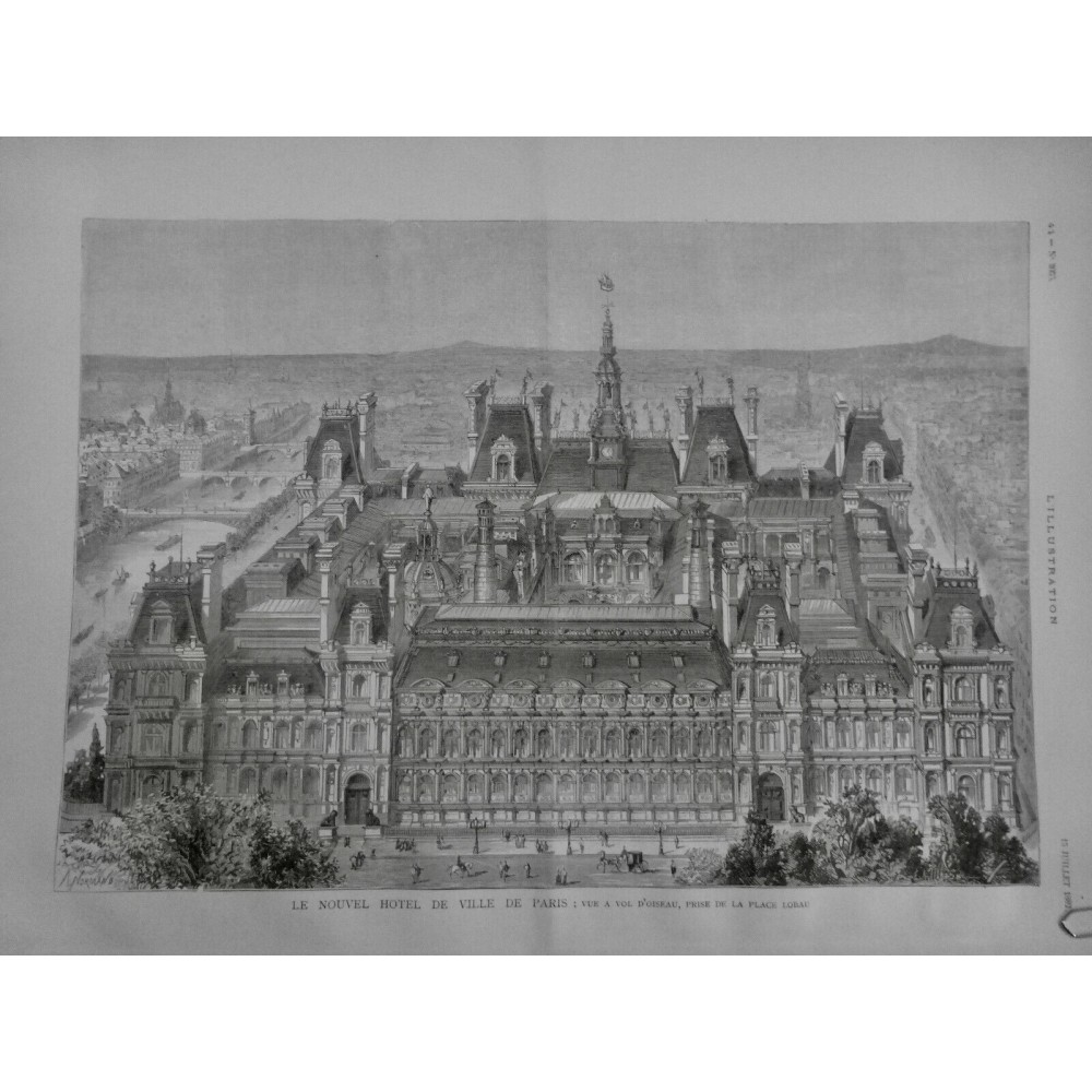 1882 I PARIS NOUVEL HOTEL VILLE BATIMENT ARCHITECTURE FACADE